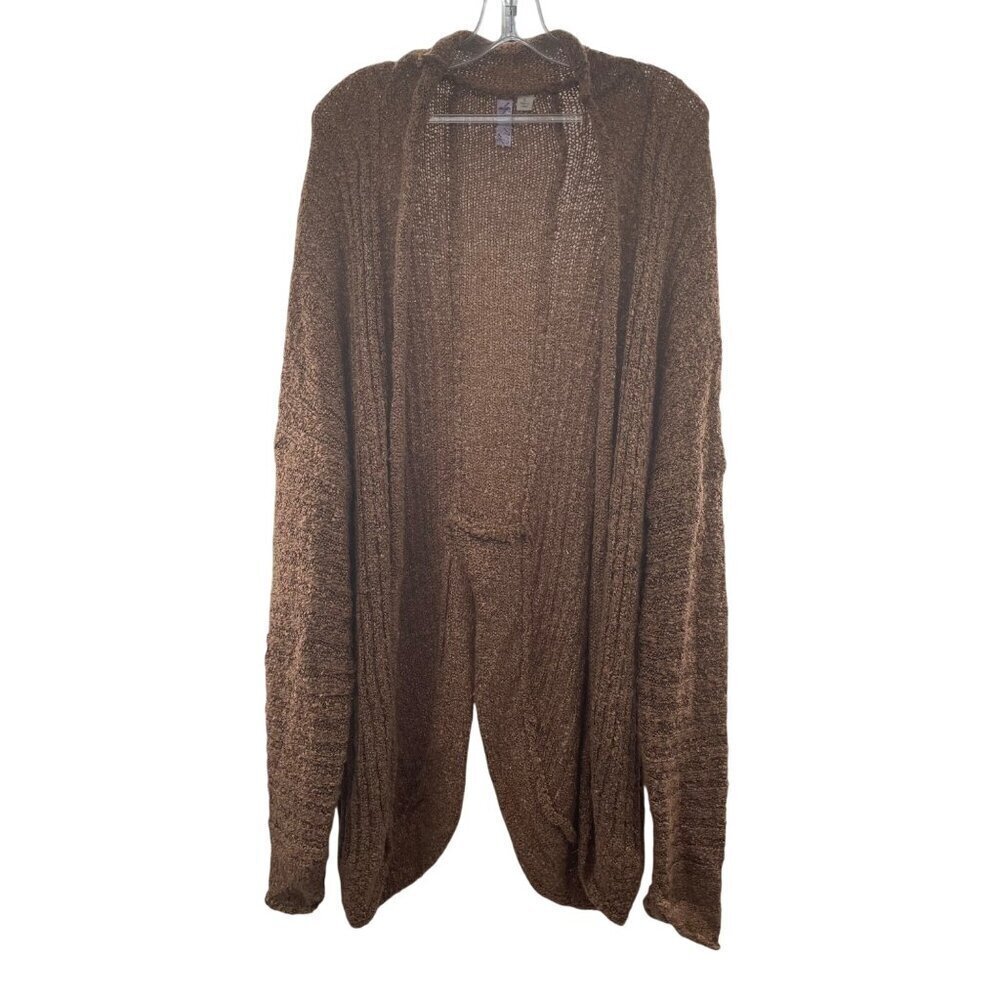 Alya Women's Knit Cardigan Open Front Tan Brown Slit Back Size Large